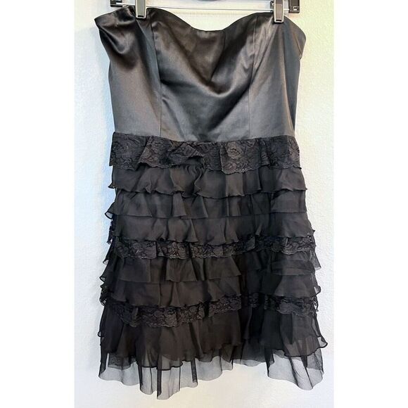 Express Design Studio Dress Strapless Ruffle Mini Tiered Black Womens 12‎ - Picture 1 of 10
